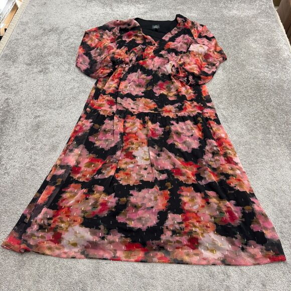 Adrianna Papell Printed Chiffon Tiered Dress Womens 18W Pink Multi Metallic NWT - Picture 1 of 16